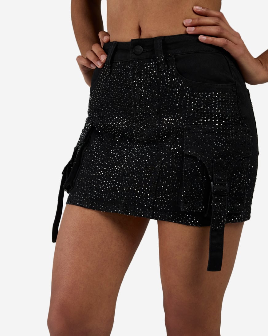 Cargo Rhinestone Mini Skirt