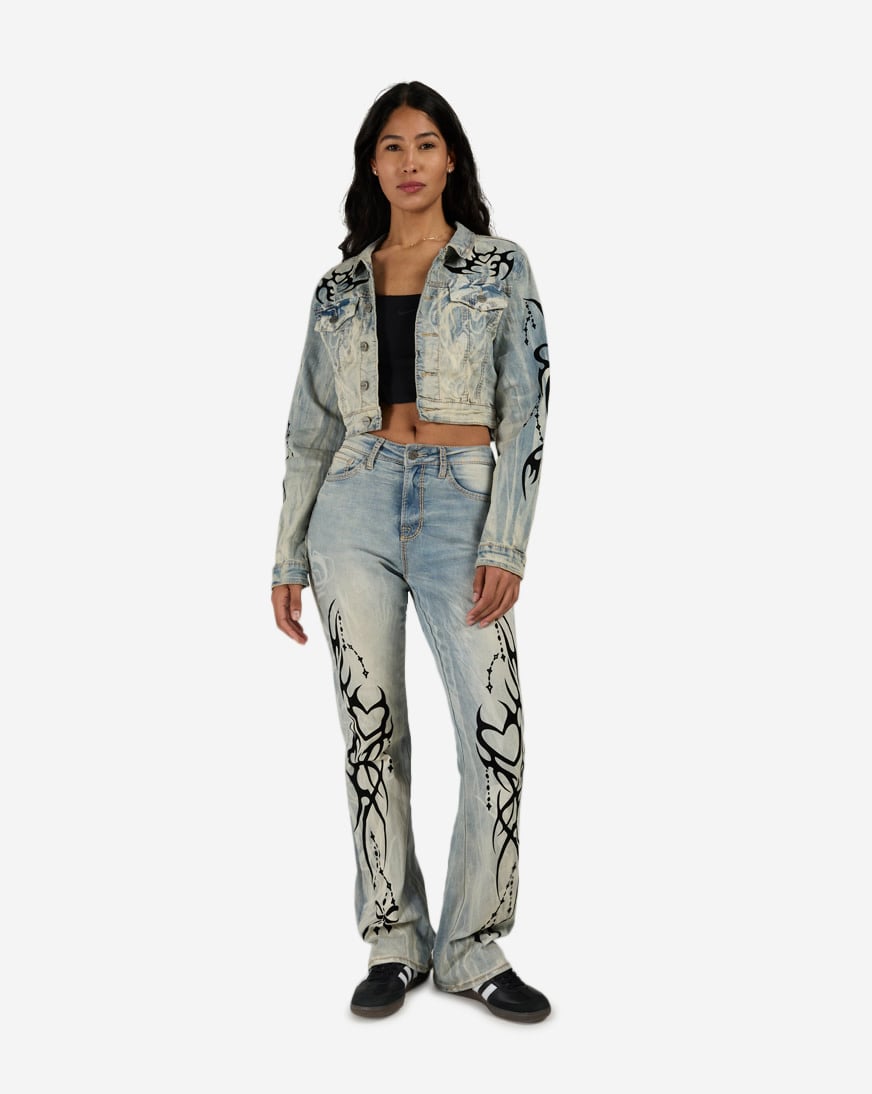 Flocked Thorn Heart Denim Jeans