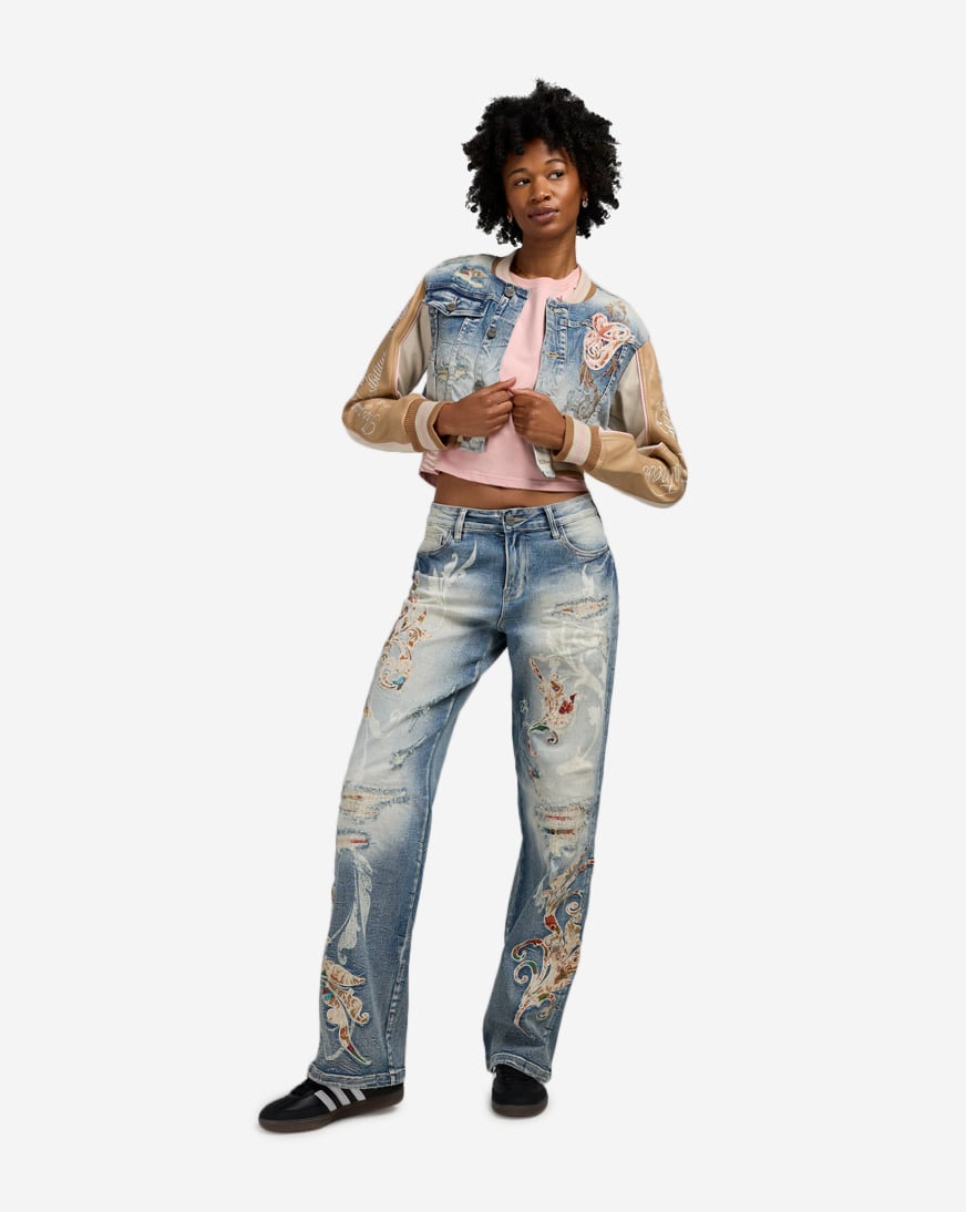 Denim Cropped Tapestry Jacket