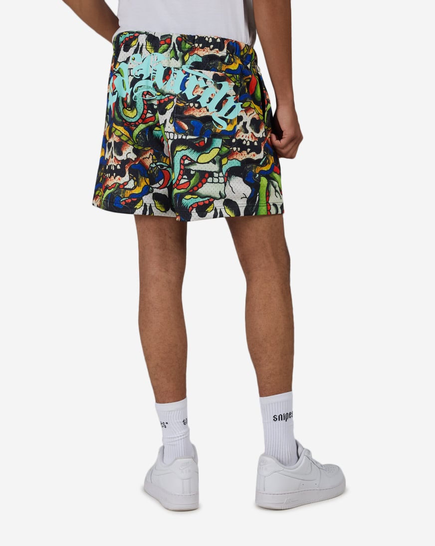 Skull Printed Mesh Short