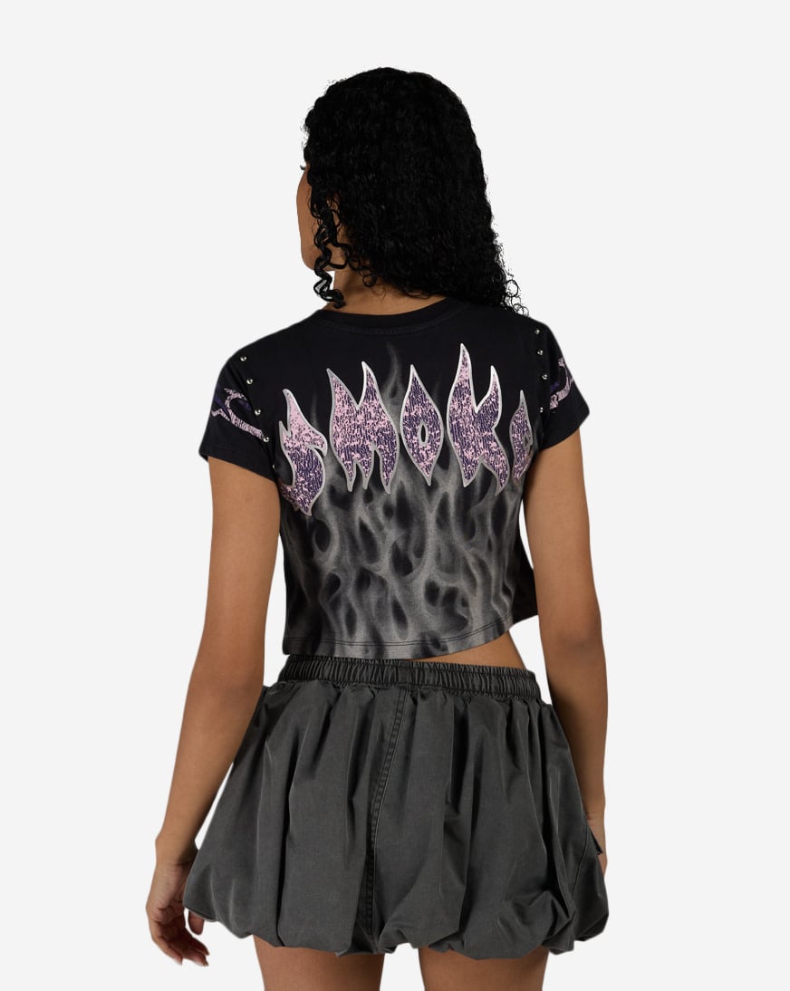 Rib Knit Flame Rhinestone Tee