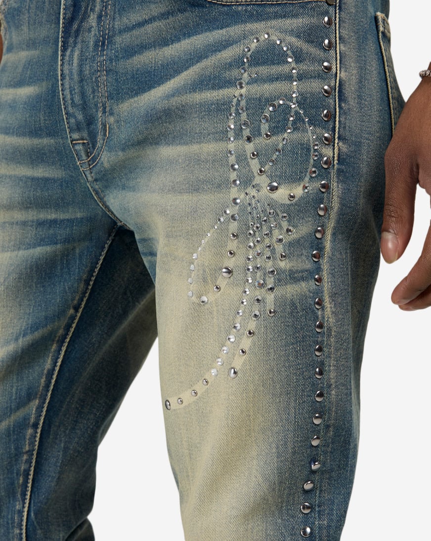 Studded Rip Repair Stacked Flare Jeans