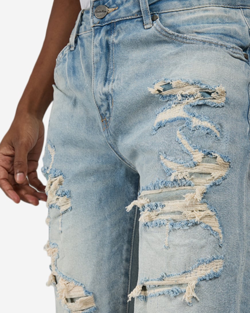 Distressed Rip and Repair Denim Shorts