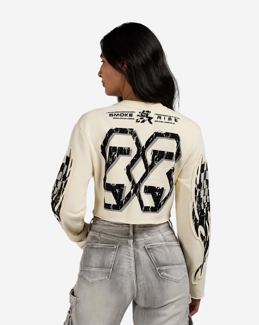 Crop Rhinestone Graphic Long Sleeve Crewneck