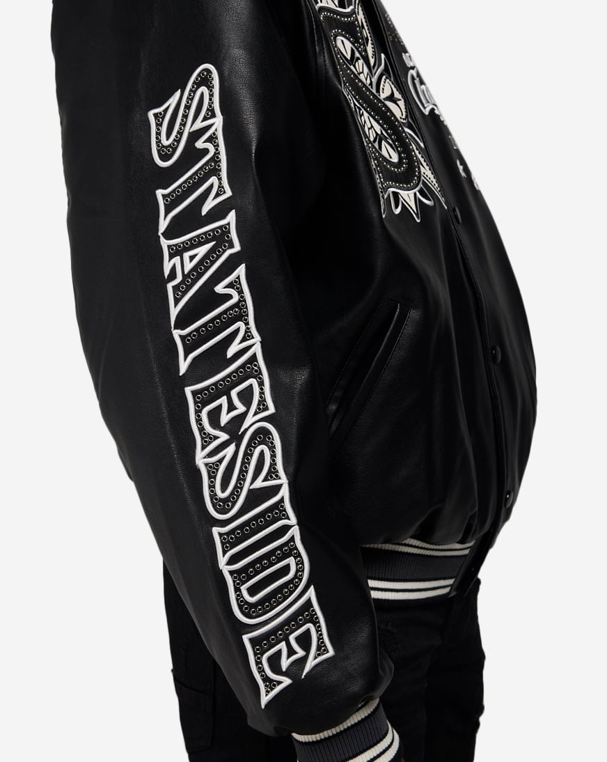 Pu Studded Patch Varsity Jacket