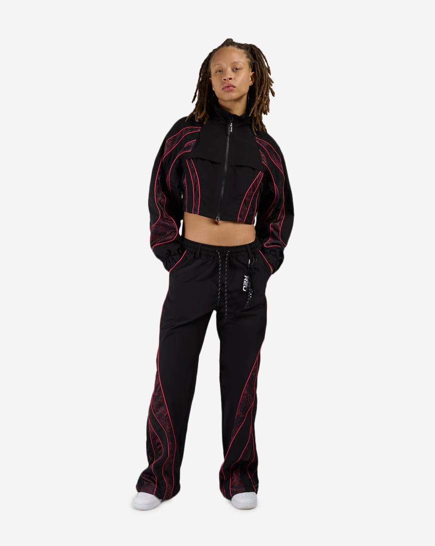Wide Leg Mesh Insert Woven Track Pants