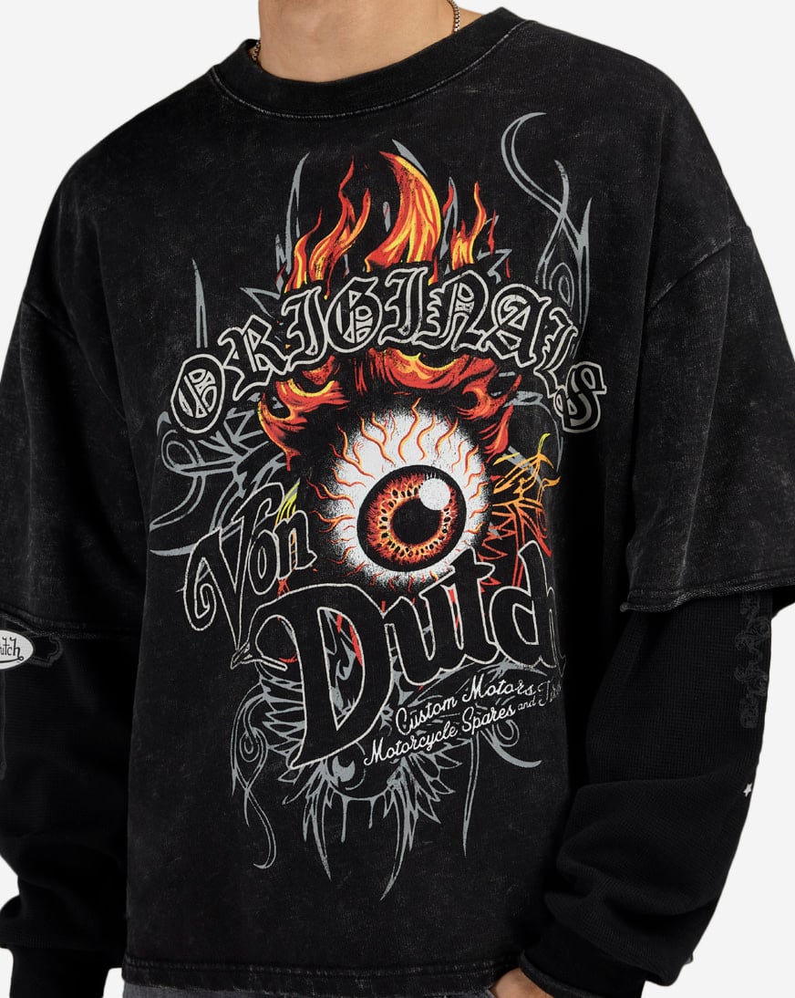 Fleece Embroidery Patch Long Sleeve Boxy 2-Fer Tee
