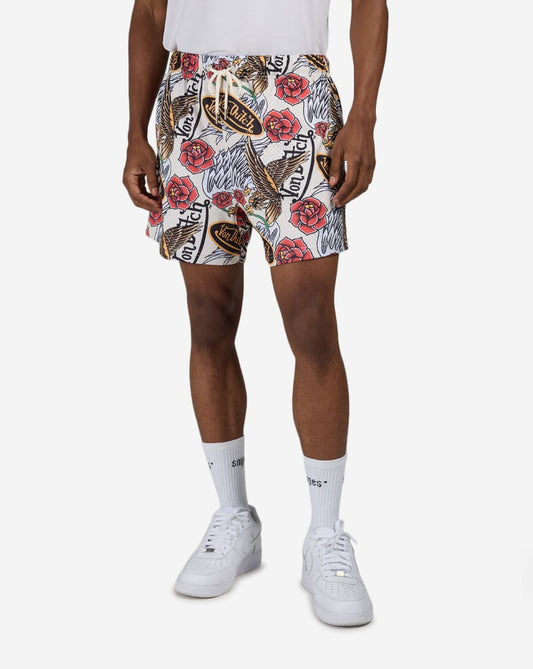 Allover Rose And Eagle Print Short