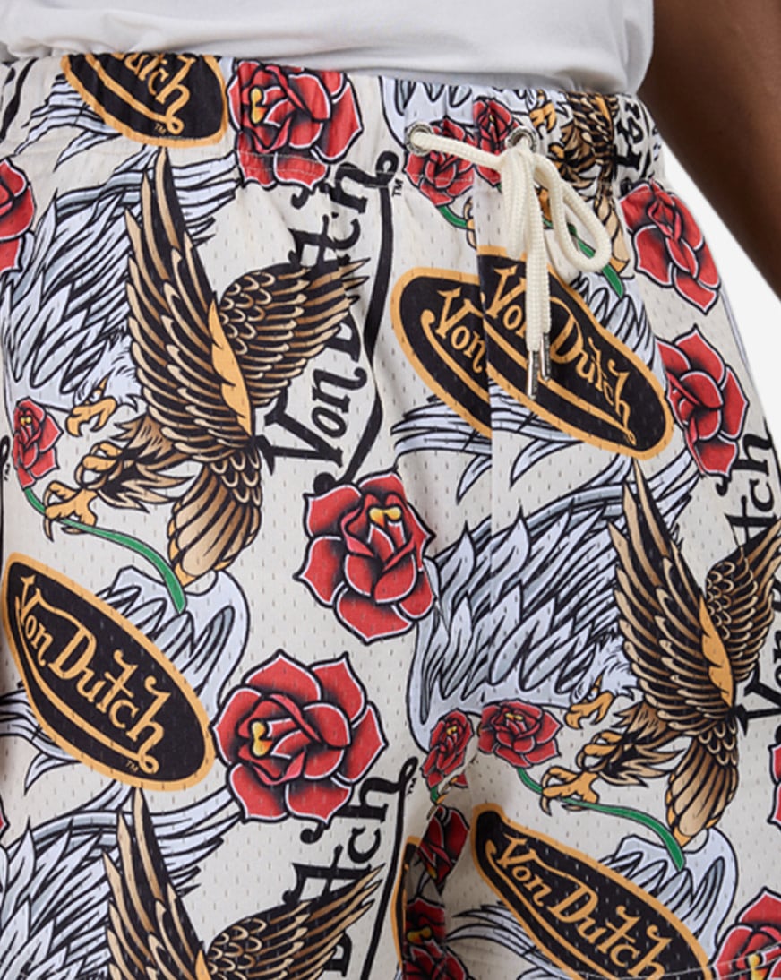 Allover Rose And Eagle Print Short